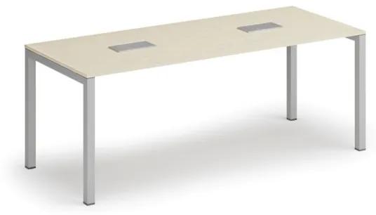 Stôl SQUARE 2000 x 800 x 750, breza + 2x stolná zásuvka TYP IV, strieborná