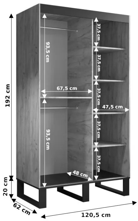 Šatníková skriňa 120 cm Lennox (dub craft zlatý + čierna). Vlastná spoľahlivá doprava až k Vám domov. 1063557