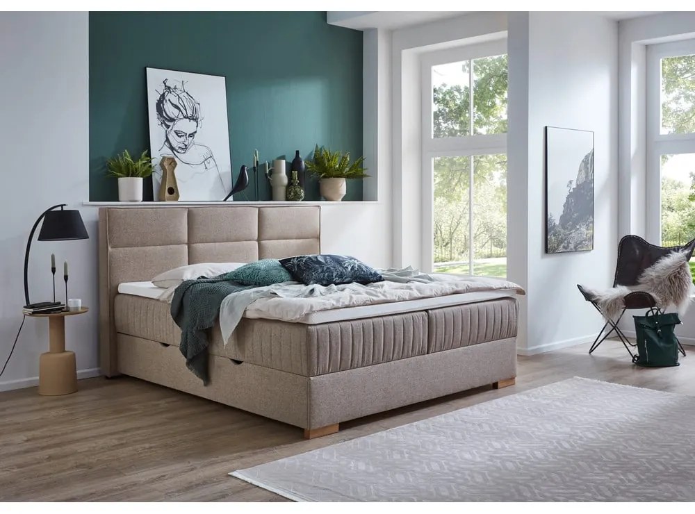 Béžová boxspring posteľ s úložným priestorom 180x200 cm Tambo – Meise Möbel