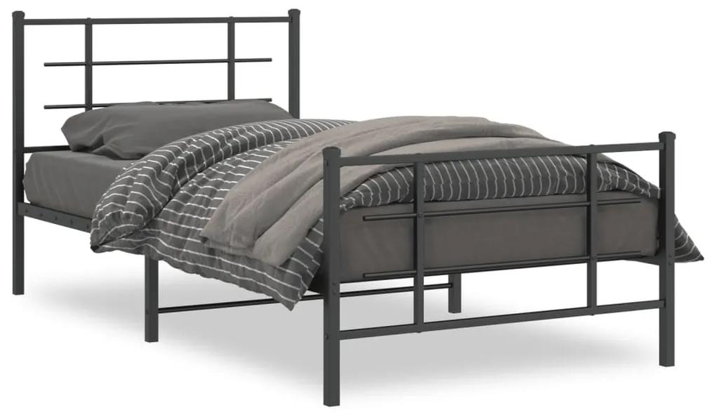 Kovový rám postele s čelom a podnožkou čierny 107x203 cm 355575