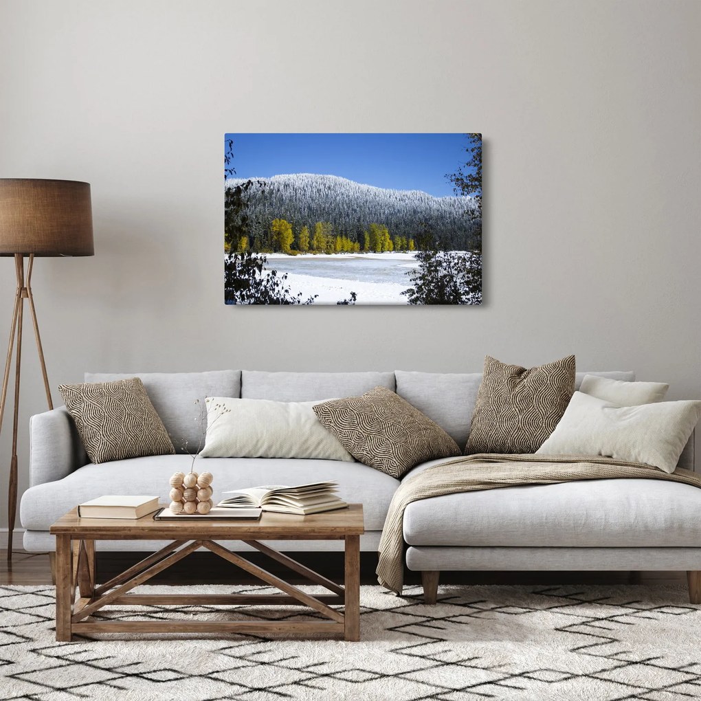 Obraz - zasnežené hory v zime (90x60 cm)