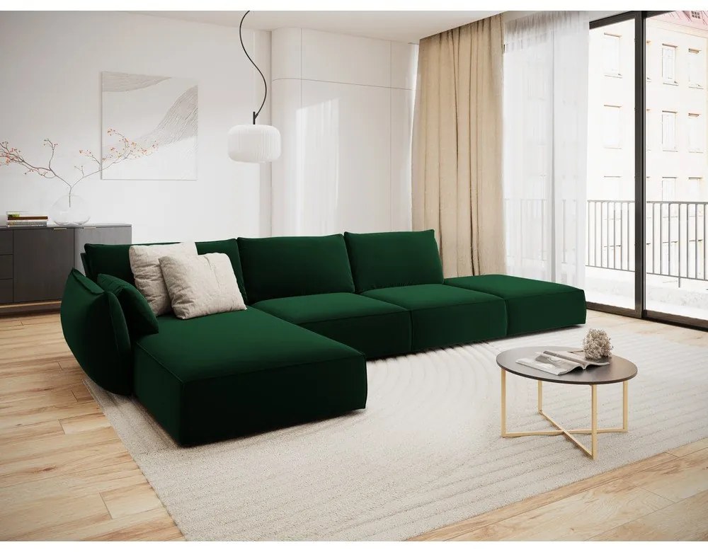 Tmavozelená zamatová rohová pohovka (ľavý roh/s leňoškou) Vanda – Mazzini Sofas