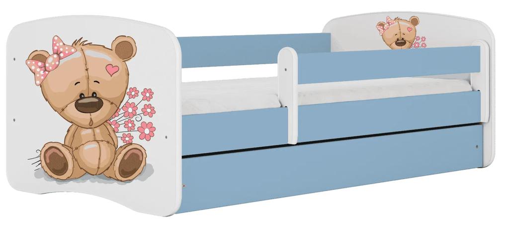 Letoss Detská posteľ BABY DREAMS 160/80- Macko III Modrá S matracom S uložným priestorom