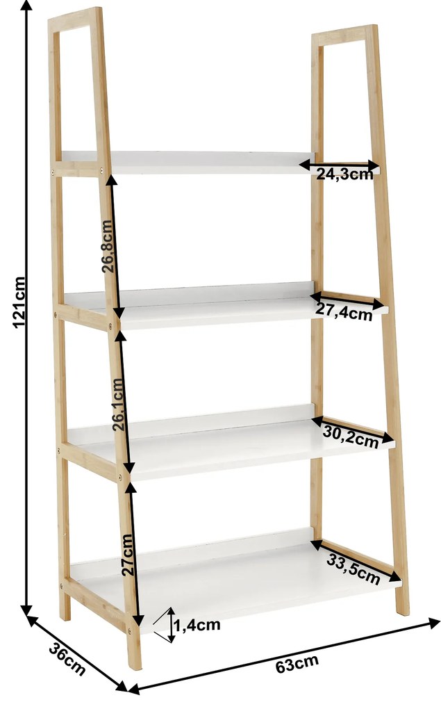 Tempo Kondela 4-policový regál, biela/prírodná, KOEN TYP 2