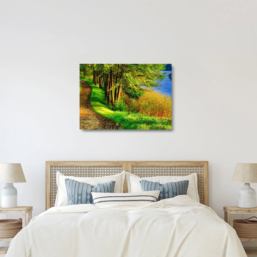 Sklenený obraz chodníky pozdĺž vody (70x50 cm)