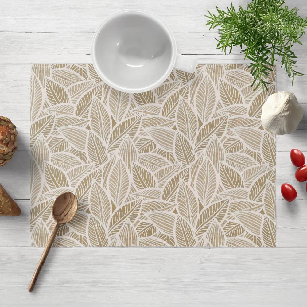 Biante Dekoračné prestieranie na stôl Leona LN-168 Biele listy na svetlo hnedom 30x40 cm