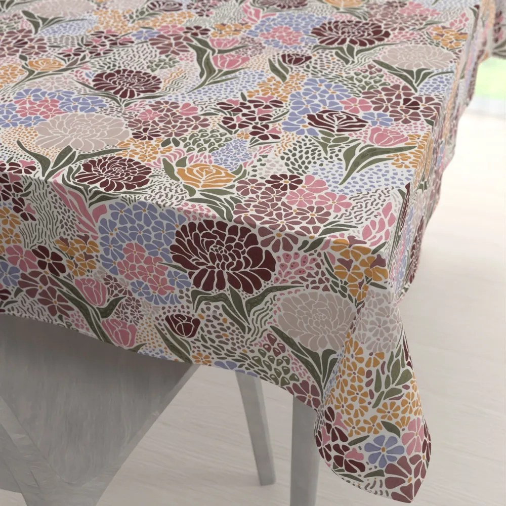 Biante Bavlnený obdĺžnikový obrus Sandra SA-648 Akvarelové kvety na bielom 140x220 cm
