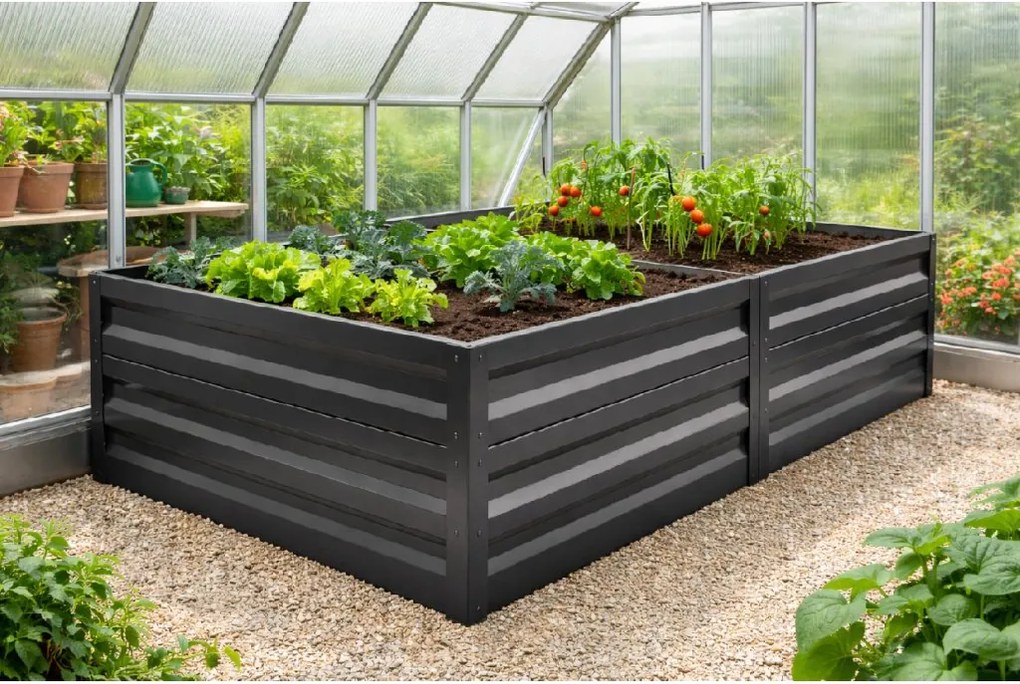 Vyvýšený záhon LEGI 1 × 2 m, pozinkovaný oceľový rám, výška 40 cm, antracit