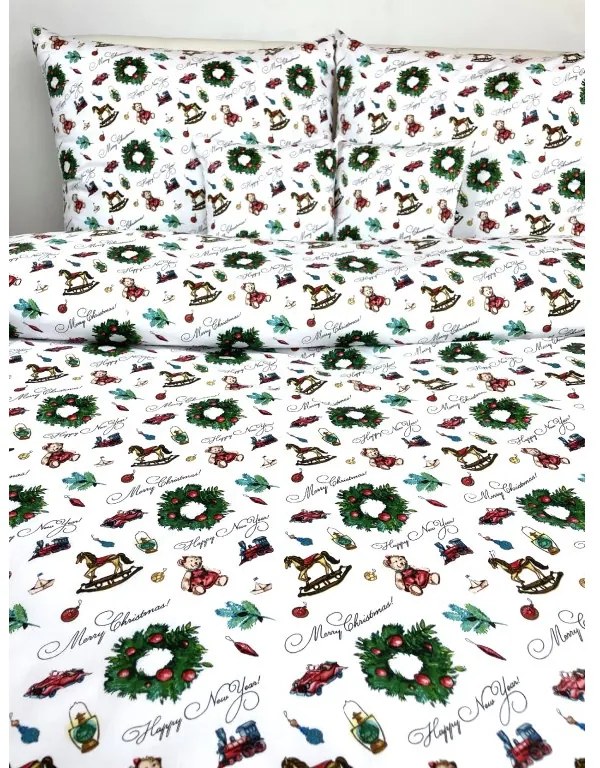 Vianočné obliečky CHRISTMAS TEDDY – 140×200 + 70×90 cm, 100 % bavlna, vianočný motív