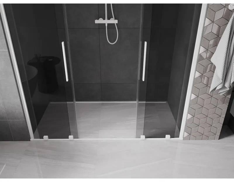 Mexen Velar Duo, posuvné sprchové dvere do otvoru 200 cm, 8mm šedé sklo, biela matná, 871-200-000-42-20