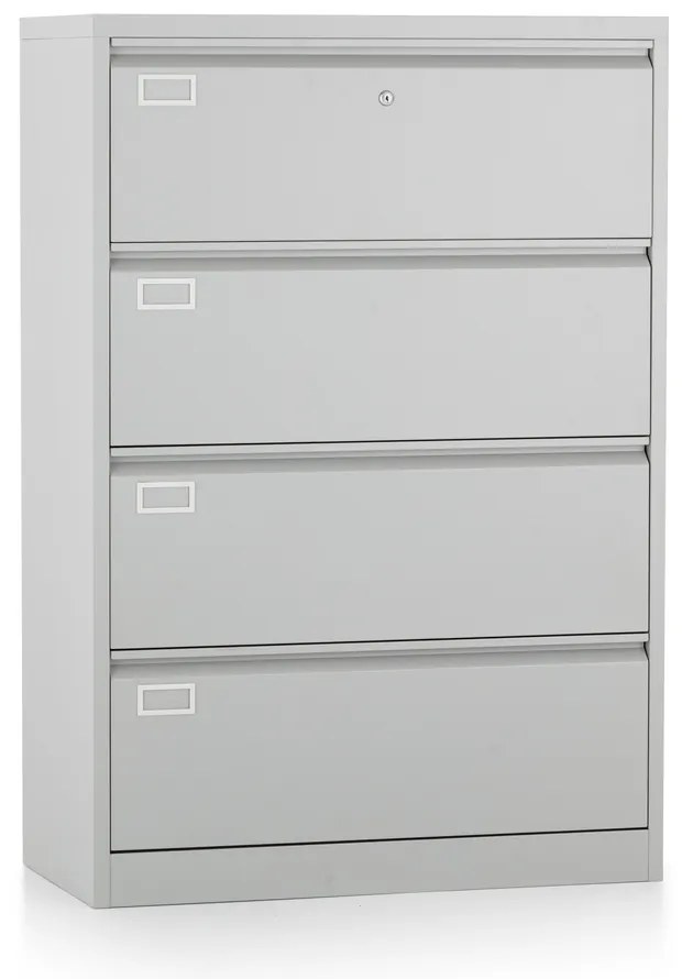 Dvojradová kovová kartotéka A4 - 4 zásuvky, 90 x 45 x 132 cm, cylindrický zámok, sivá