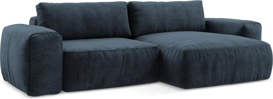 Tmavomodrá ženilková rozkladacia rohová pohovka (pravý roh/s leňoškou) Kuki – Makamii