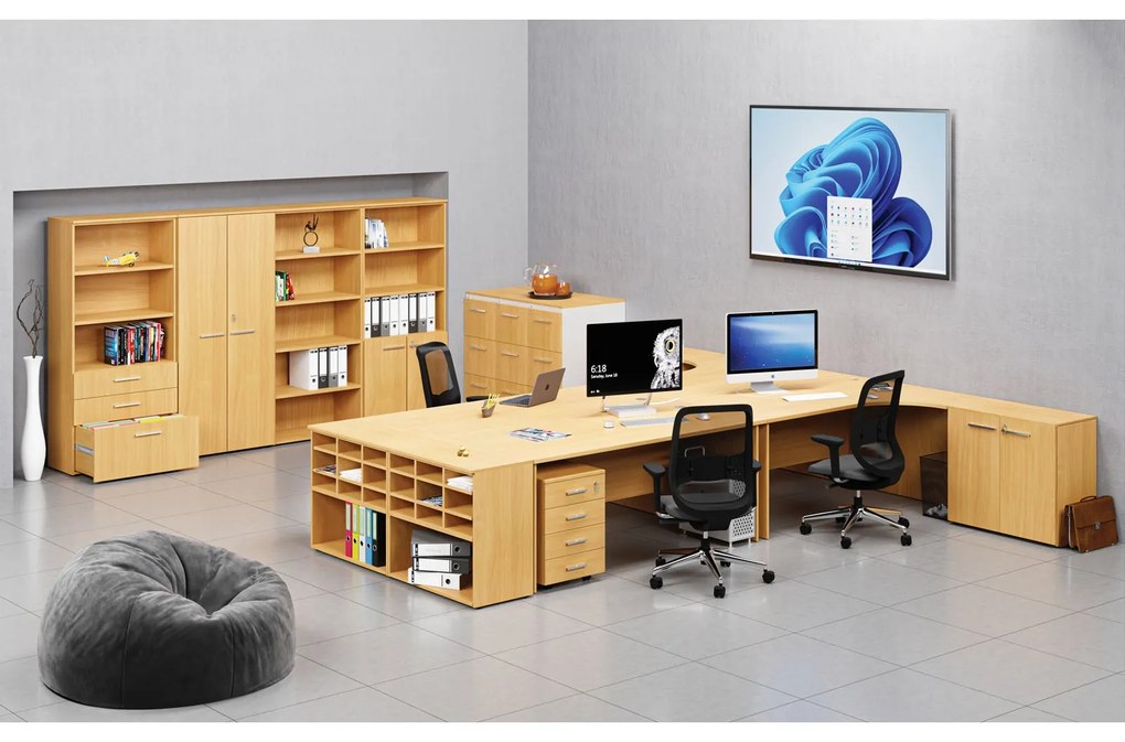Ergonomický kancelársky pracovný stôl PRIMO WOOD, 1800 x 1200 mm, ľavý, buk