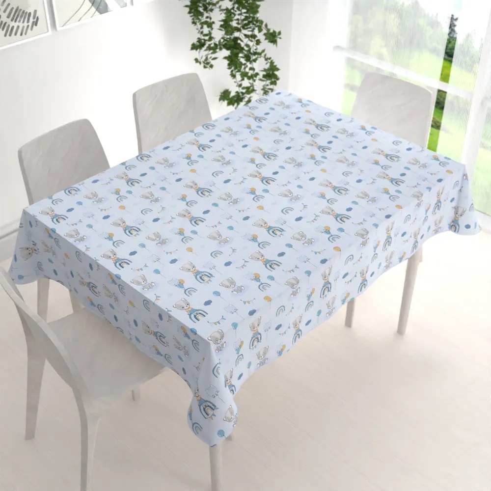Biante Detský bavlnený obdĺžnikový obrus Sandra SA-463 Medvedíky s balónikmi na svetlo modrom 60x100 cm