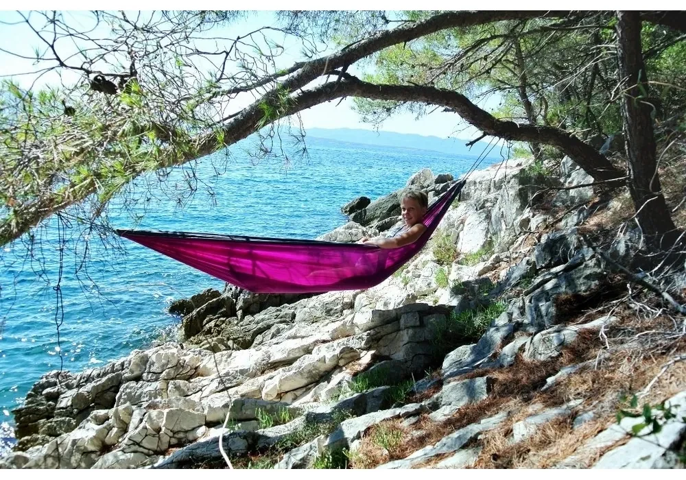 Hojdacia sieť Hamaka Originál pre jedného, ružová / purpurová
