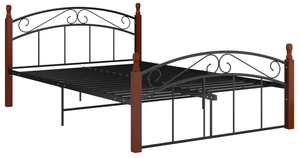 vidaXL Posteľný rám, čierny kov a dubový masív 140x200 cm