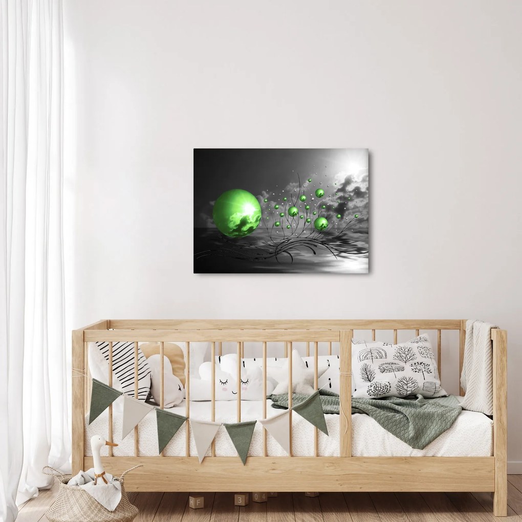 Obraz zelených abstraktných gulí (70x50 cm)
