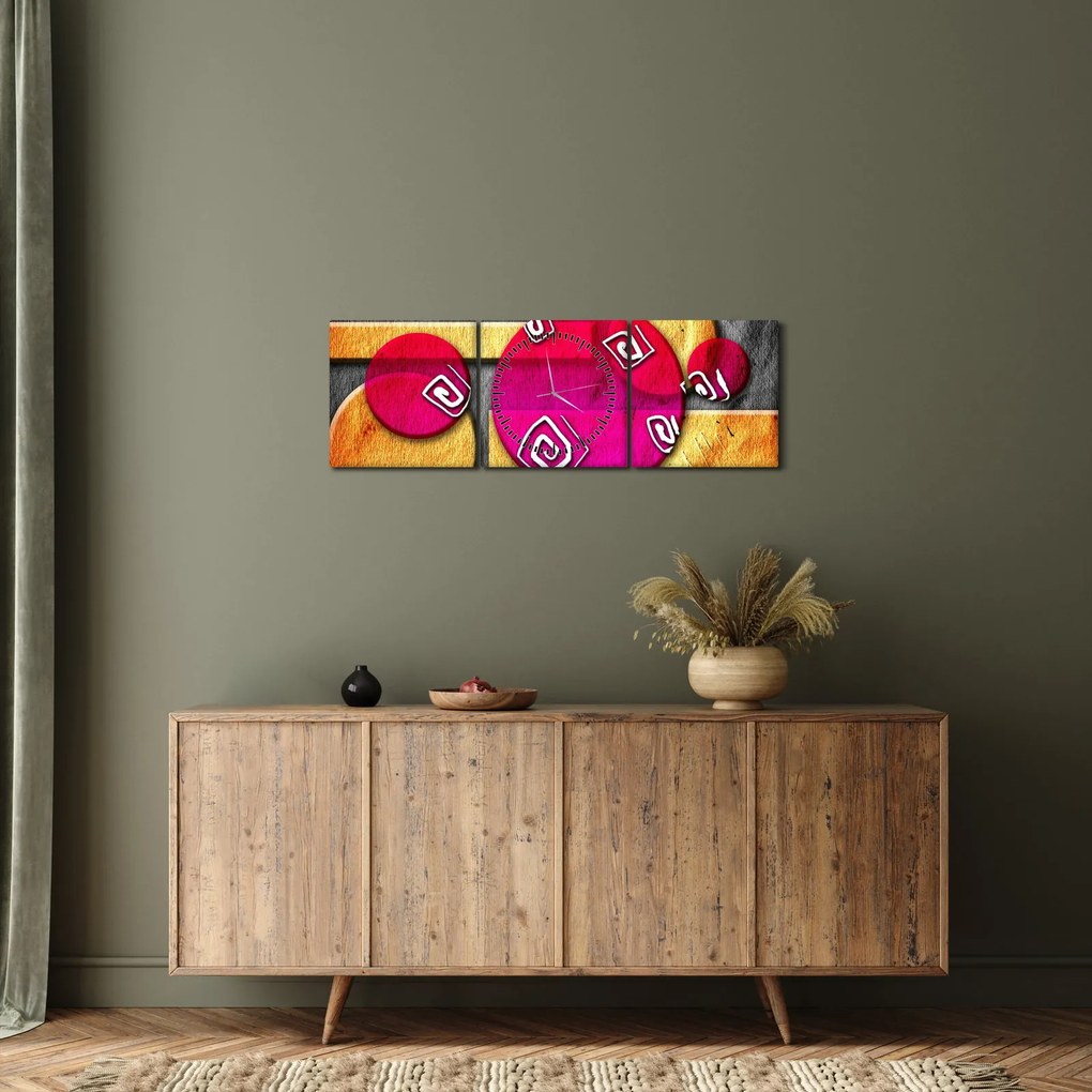 Abstraktný obraz s historickými symbolmi (s hodinami) (90x30 cm)
