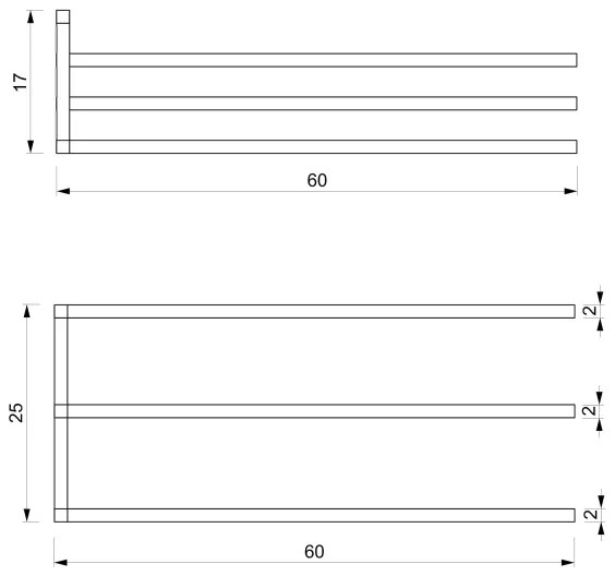 Nástenný vešiak na uteráky 25x60 cm čierna