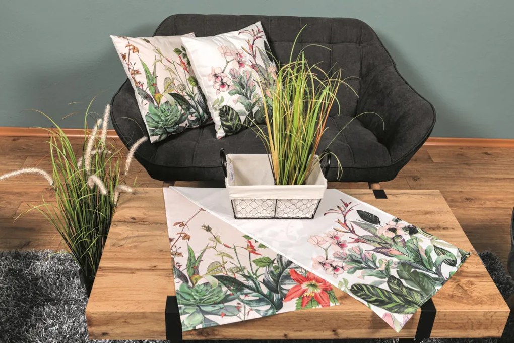 Behúň na stôl 40x150 cm, zelené listy a motýliky