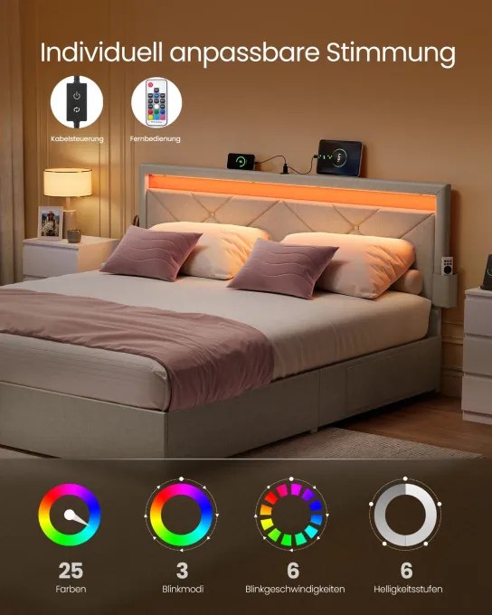 Manželská postel s LED osvetlením 140 cm RMB827LH01