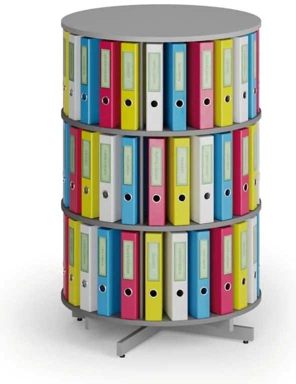 Otočný regál na zakladače, 3 poschodia, sivý