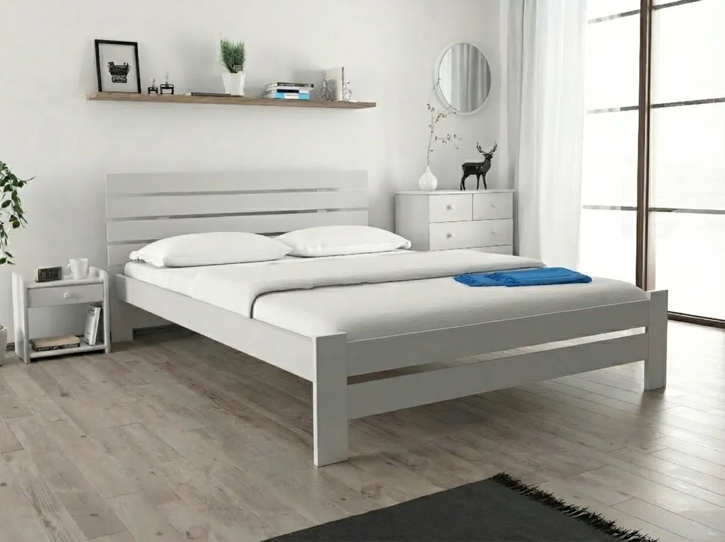 Posteľ PARIS zvýšená 120 x 200 cm, biela Rošt: S lamelovým roštom, Matrac: Matrac COCO MAXI 20 cm