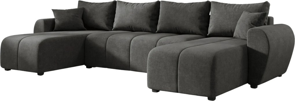 Rozkladacia obojstranná sedacia súprava do U SEVIO 311x145 cm, tmavosivá + 2 vankúšiky ZDARMA