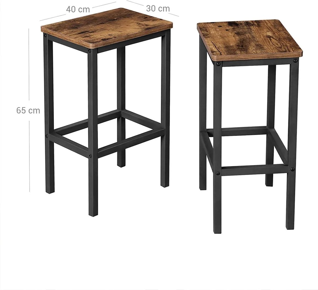 Barová stolička sada 2 ks, 40 x 30 x 65 cm, rustikálna hnedá farba