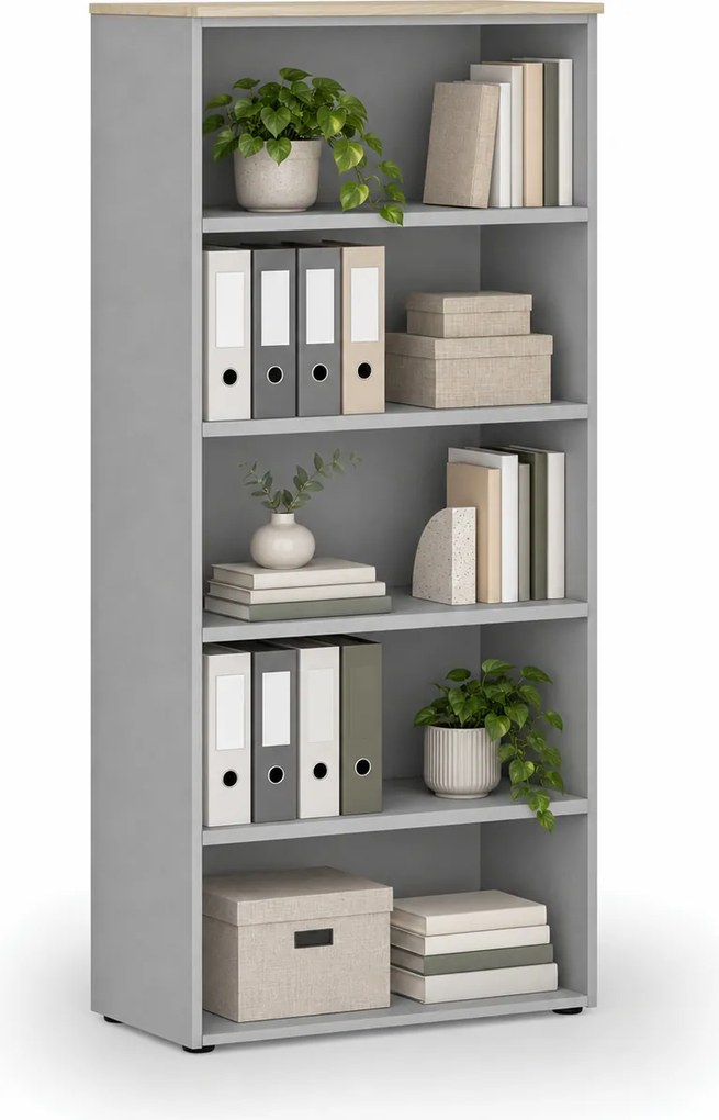 Kancelársky regál PRIMO GRAY, 800 x 420 x 1781 mm, sivá/dub prírodný