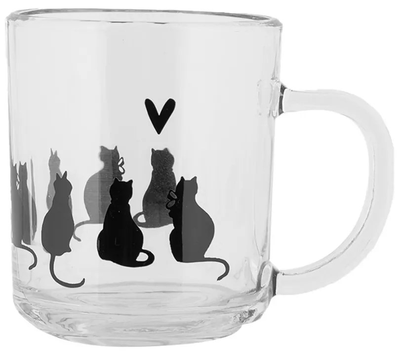 Sklenený hrnček s mačkami a srdiečkom Dog&Cat - 11*8*9 cm / 200 ml