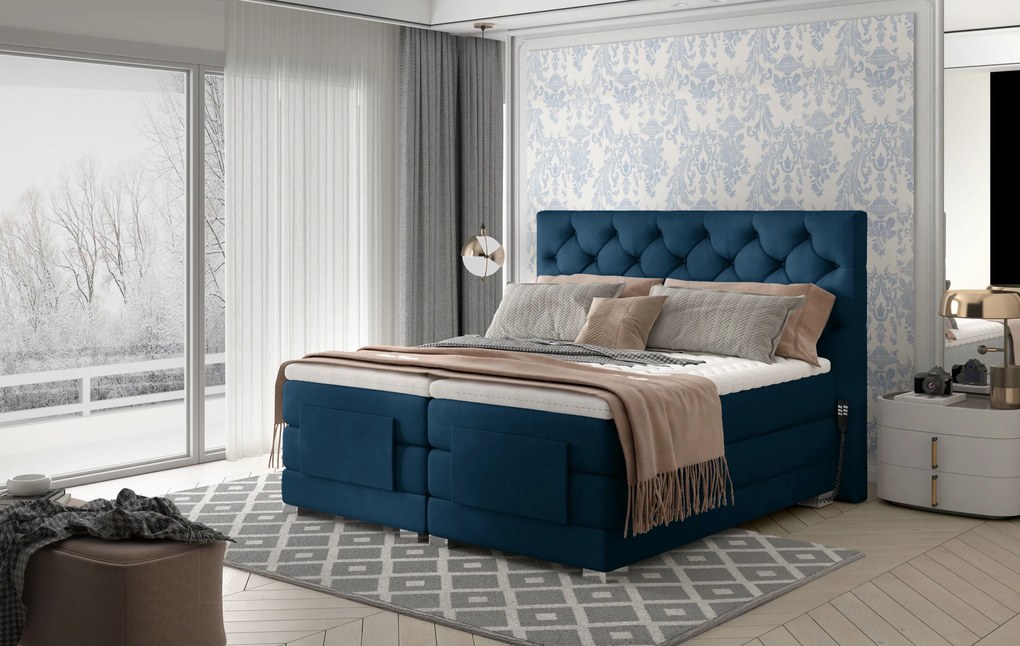 Box spring posteľ Clif 180x200, modrá, elektrické polohovanie