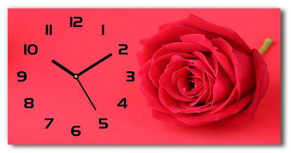 Vodorovné Sklenené hodiny na stenu tiché Červená ruža pl_zsp_60x30_f_77656963