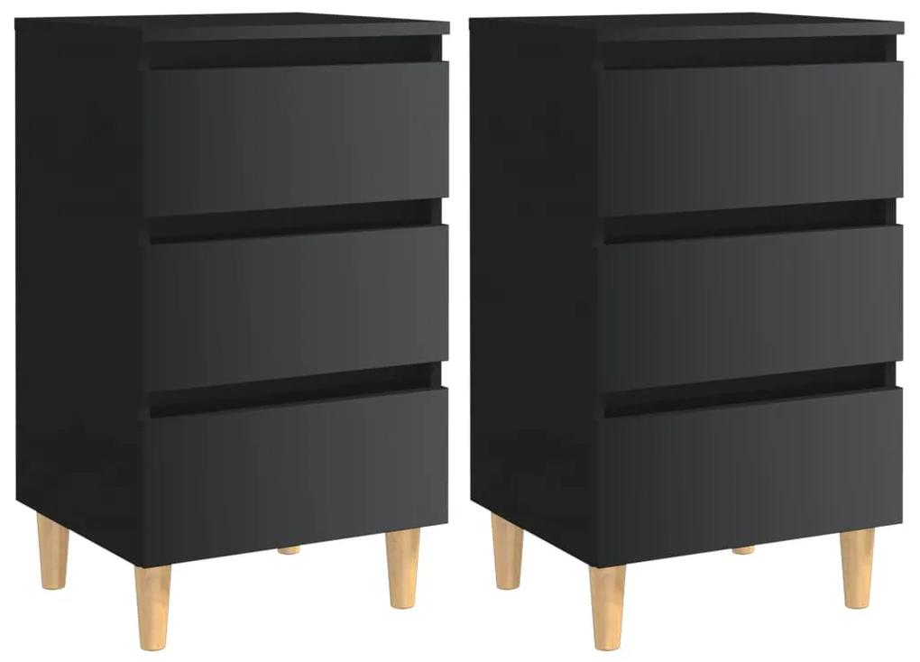 vidaXL Nočné stolíky s drevenými nohami 2 ks lesklé čierne 40x35x69 cm
