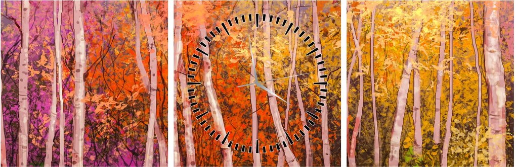 Obraz farebného lesa (s hodinami) (90x30 cm)