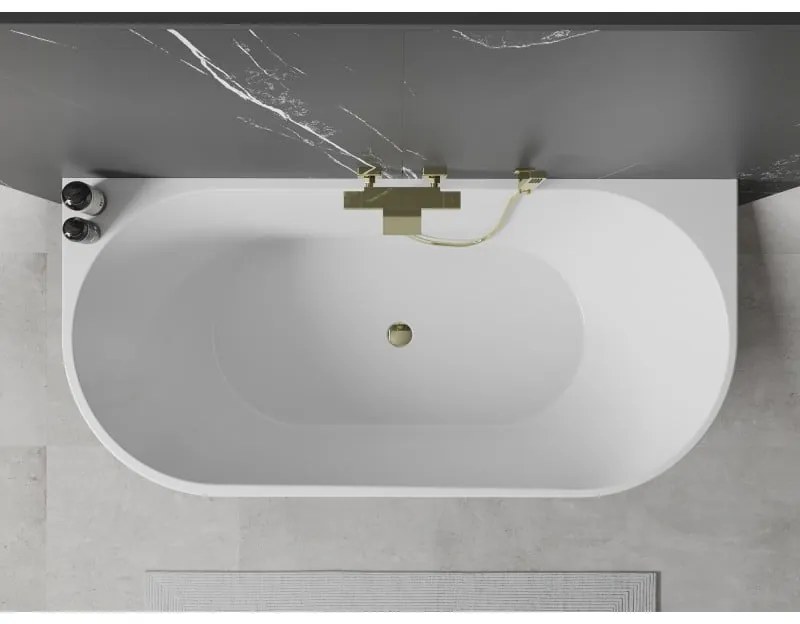 Mexen Oval, voľne stojaca nástenná vaňa 140 x 75 cm, biela-čierna, zlatý lesklý prepad, 52671407575-50
