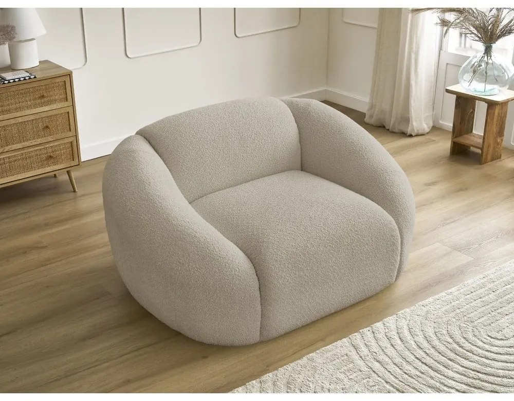 Béžové kreslo z textílie bouclé Tina – Bobochic Paris
