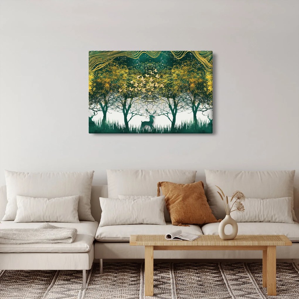 Obraz - Jelene v zelenom lese (90x60 cm)