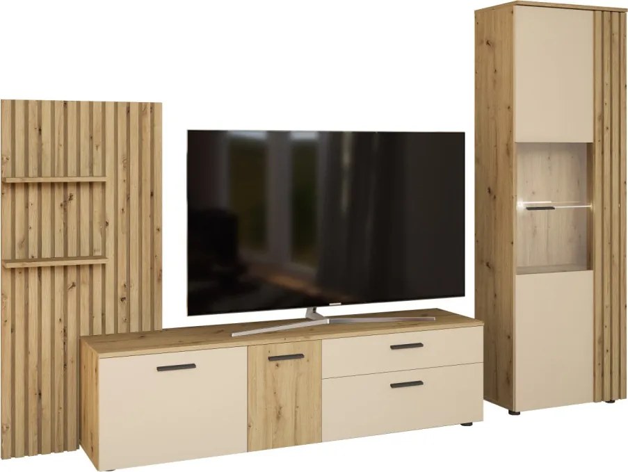 Obývacia stena Gatwick, dub artisan/kašmírová béžová, s osvetlením