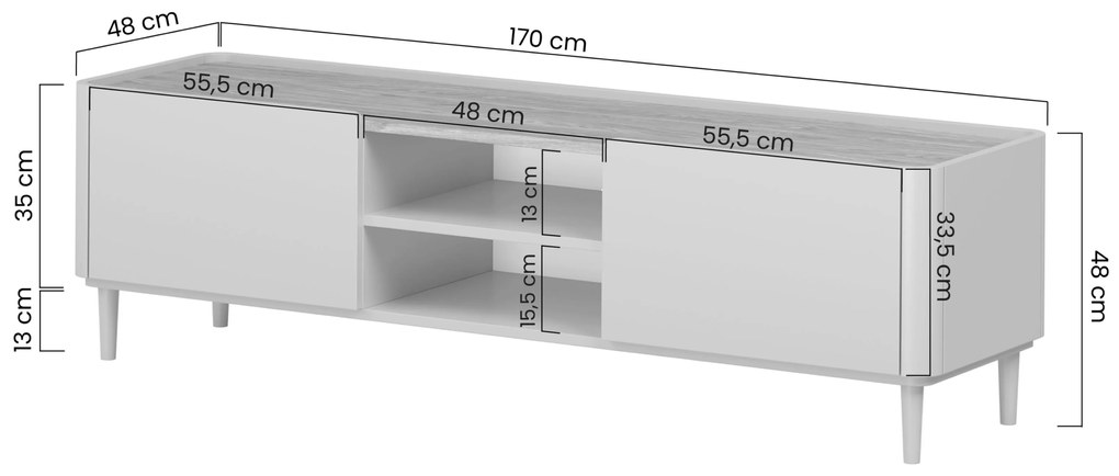 TV stolík Elivo 170 cm na nožičkách - kašmír / olejovaný dub