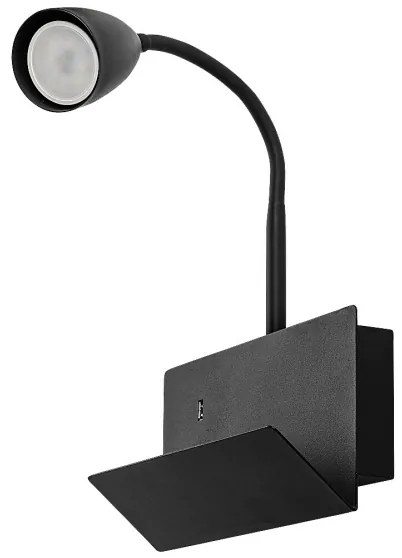 Rabalux 71089 - Nástenná lampa s poličkou TACITO 1xGU10/25W/230V čierna