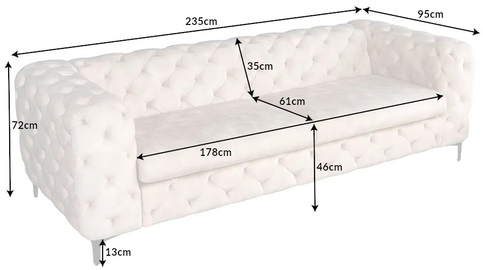 Dizajnová sedačka Rococo 235 cm šampanský zamat