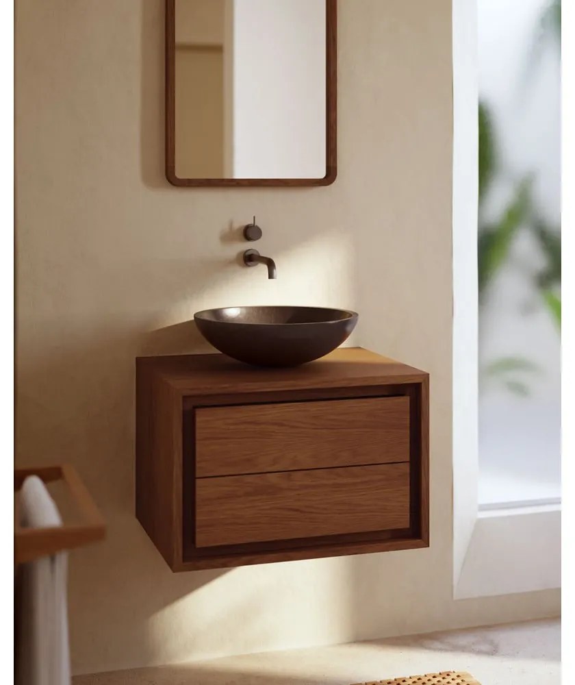 Tmavohnedá závesná skrinka pod umývadlo z teakového dreva 60x40 cm Kenta – Kave Home