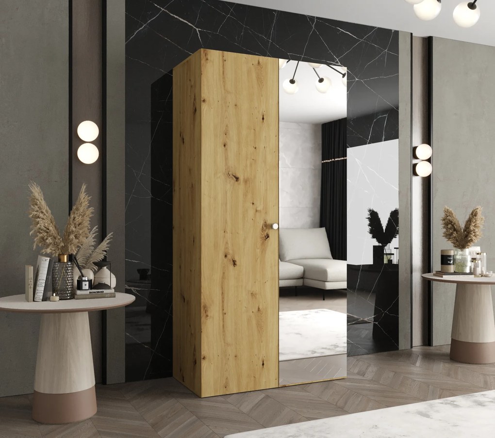 Šatníková skriňa 100 cm Parna 2 (dub artisan + strieborná). Akcia -19%. Vlastná spoľahlivá doprava až k Vám domov. 1125911