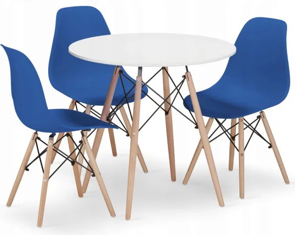 Jedálenský stôl TODI biely 80 cm s tromi stoličkami OSAKA modré