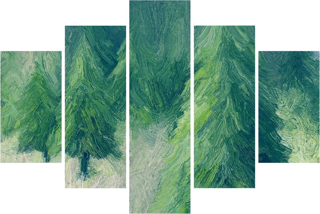 Obraz - Maľované ihličnany (150x105 cm)