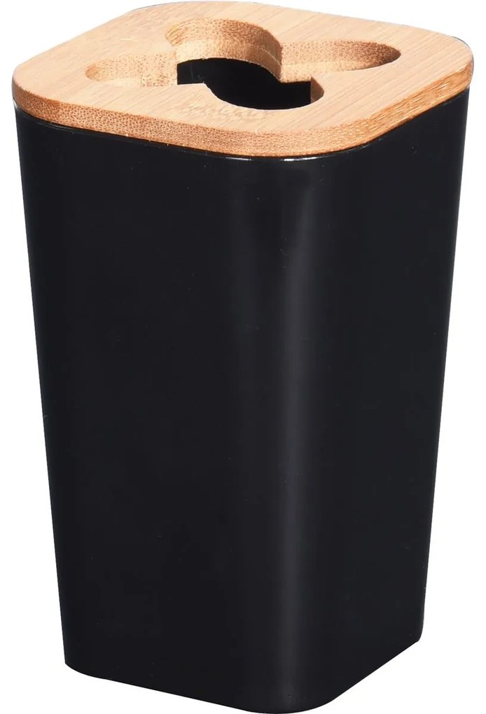 Kúpeľňový pohár na kefky Soap, čierna/s drevenými prvkami