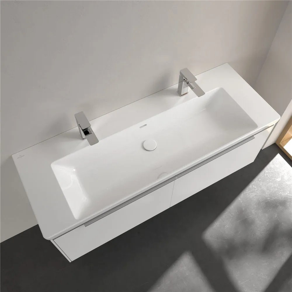 VILLEROY &amp; BOCH Subway 3.0 umývadlo na skrinku s dvomi otvormi, s prepadom, 1300 x 470 mm, biela alpská, s povrchom CeramicPlus, 4A70D4R1