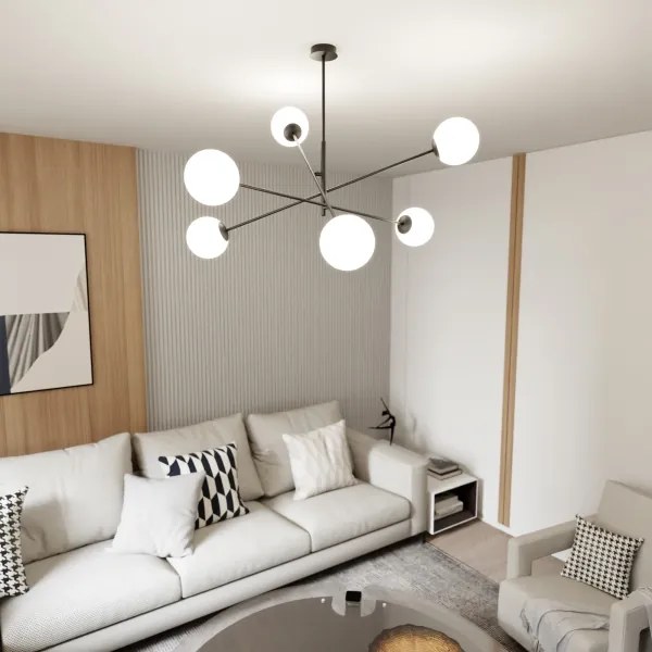 Luster na tyči LINEAR 6xE14/10W/230V čierna/biela