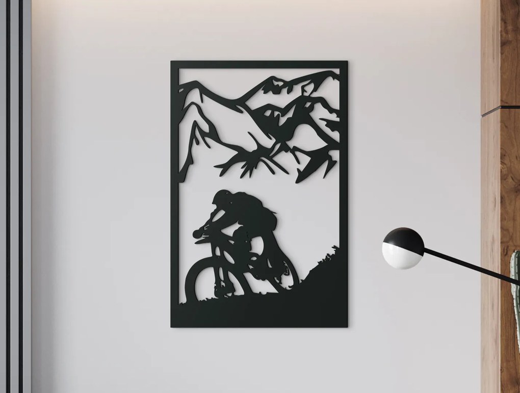 drevko Drevený obraz Horská cyklistika Rozmer obrazu: 44,5 x 29,5 cm, Farba dekorácie: Čierna